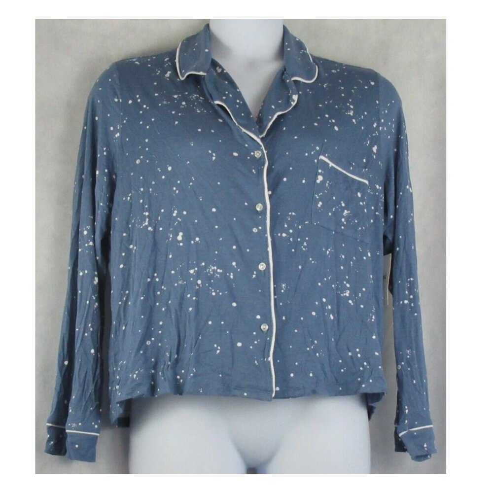 Jenni Women's Soft Knit Rayon Button-Front Pajama Top, Blue Paint Splatter, XL